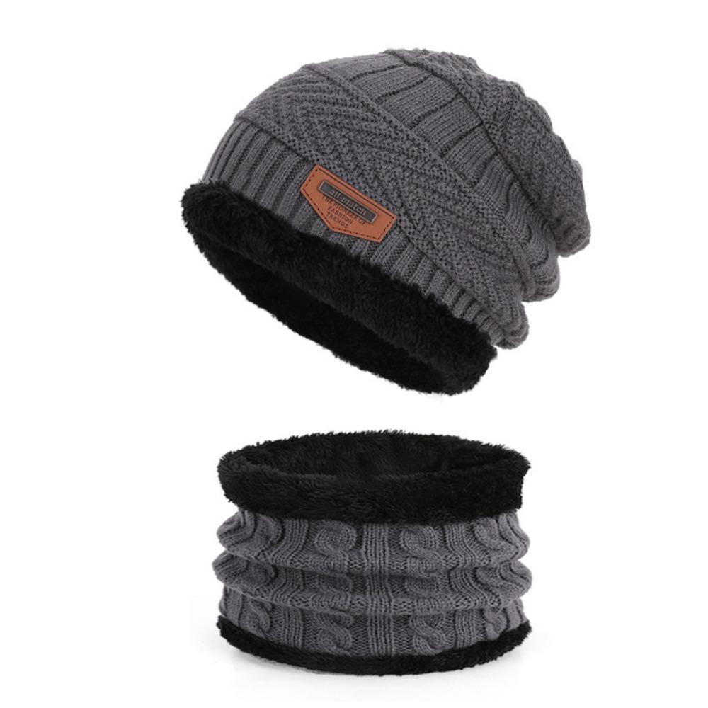 

Fashion Warm Hat Scarf Set Knitted Soft Neck Scarf Cap Set Thicken Autumn Winter Fleece Ski Cap Bonnet Hat