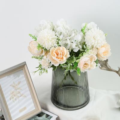2 Bunches Silk Flower Artificial Hydrangea Flowers Bouquet 7 Heads Silk Fake Peony Bridal Hand Flower Wedding Decor