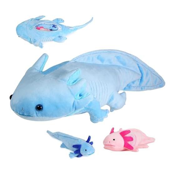 Set of 3 Soft Axolotl Plush Toys with Zipper, Cute Axolotl Stuffed Animals, Gift for Friends and Children, Blue