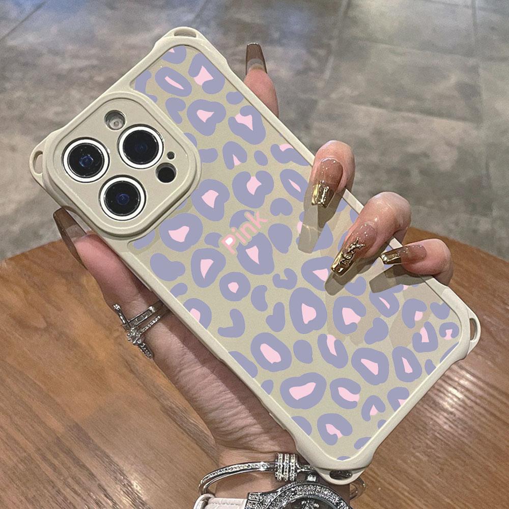 Retro Colorful Purple Leopard Women For Iphone 17 16 15 14 12 Phone Case Four Corner Anti Fall Protection Portable Hanging Rope