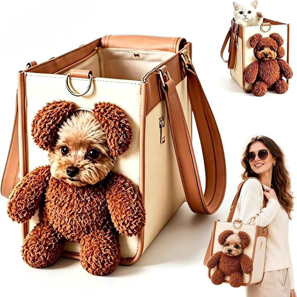 Tragbare Niedliche und Großvolumige Haustiertaschen Für Unterwegs Die Bärenplüsch-Hundeschultertasche Ermöglicht Dem Haustier, Seinen Kopf Herausstrecken