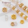 2/4/6pcs 18K Gold Plated Round Flower Beads with Zircon,Metal Separator Beads,Decorative Beads DIY Bracelets Jewelry Accessories