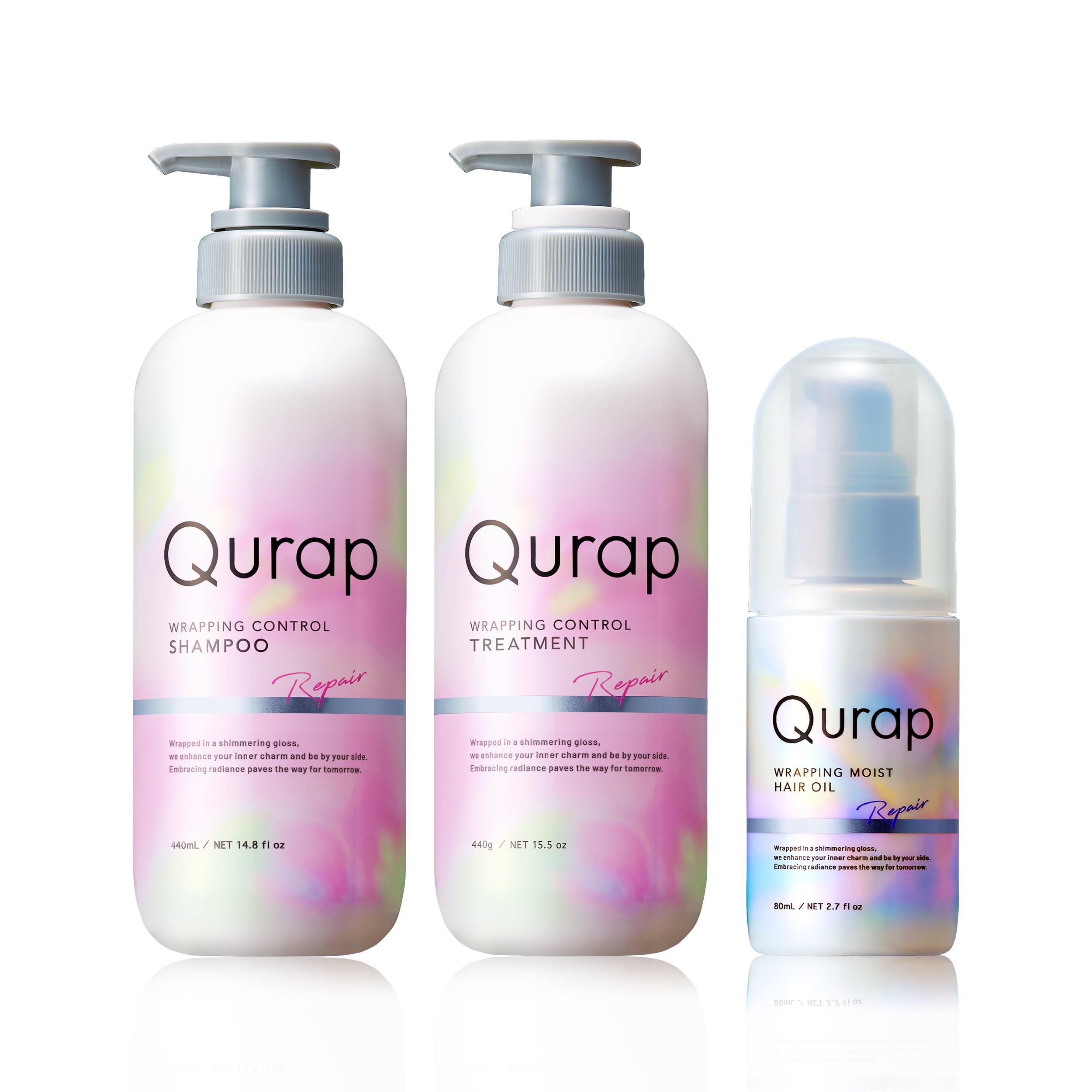 

Qurap Shampoo, Treatment, and Hair Oil [Wrapping Control] 3-Piece Set