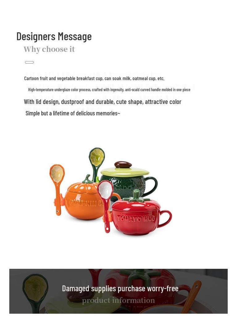 Adorable Pumpkin Ceramic Mug Set with Lid & Spoon for Students