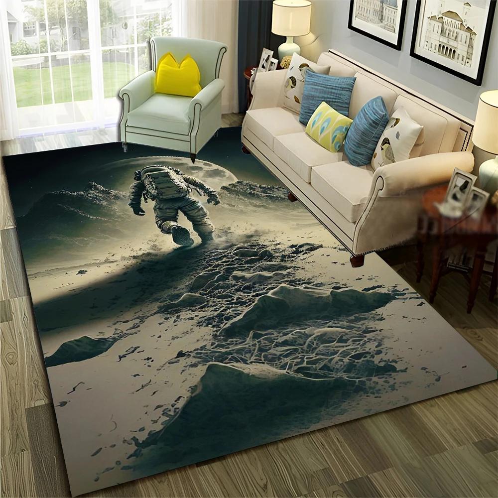 Astronaut Outer Space Planet Cartoon Carpet Rug for Home Living Room Bedroom Sofa Doormat Decor,Kid Area Rug Non-slip Floor Mat