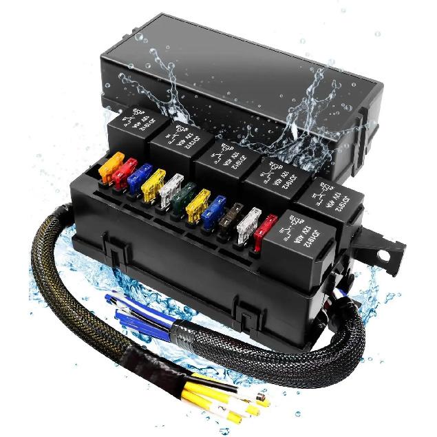 12 Vlot Fuse Relay Box Pre-Wired Fuse and Relay Box with 6 Relays and 11 Way ATC/ATO Relay Fuse Box Block for Auto Car Marine 11 Way