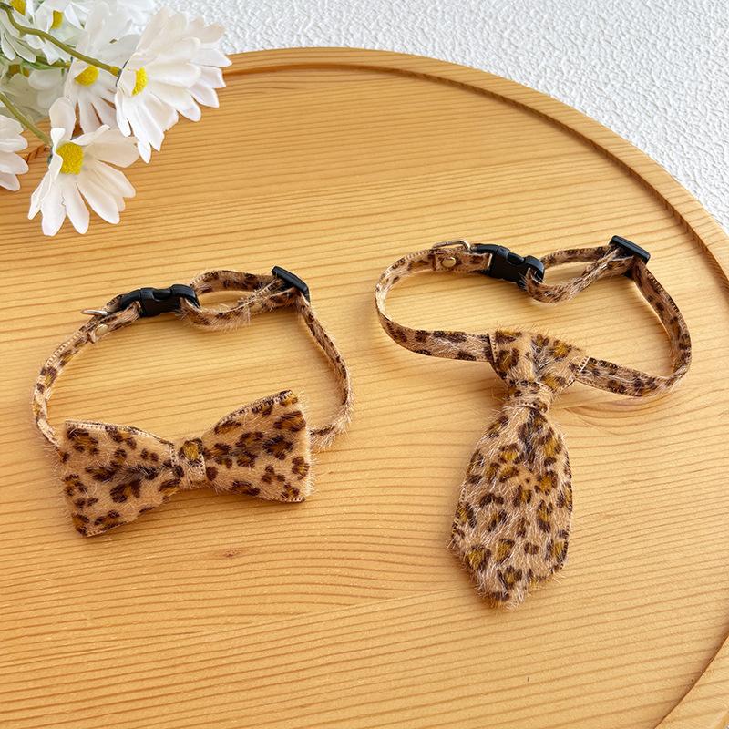 Leopard  Collar for Cat Pet Breakaway with Bell Bowtie Detachable Bow Adjustable Safety Kitten Puppy Girl Boy