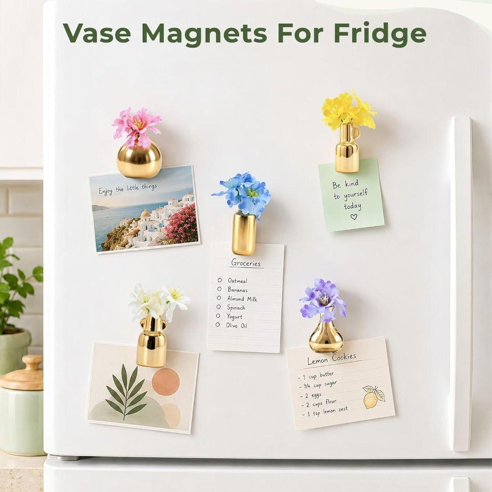 8Pcs 3D Mini Ceramic Vase Magnets Creative Refrigerator Magnets Vase Living Room