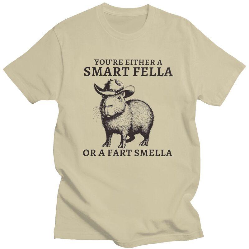 Funny Capybara YouRe Either A Smart Fella Or A Fart Smella Tshirt Unisex Short Sleeves Clothing Loose Fit 100 Cotton Tee Tops