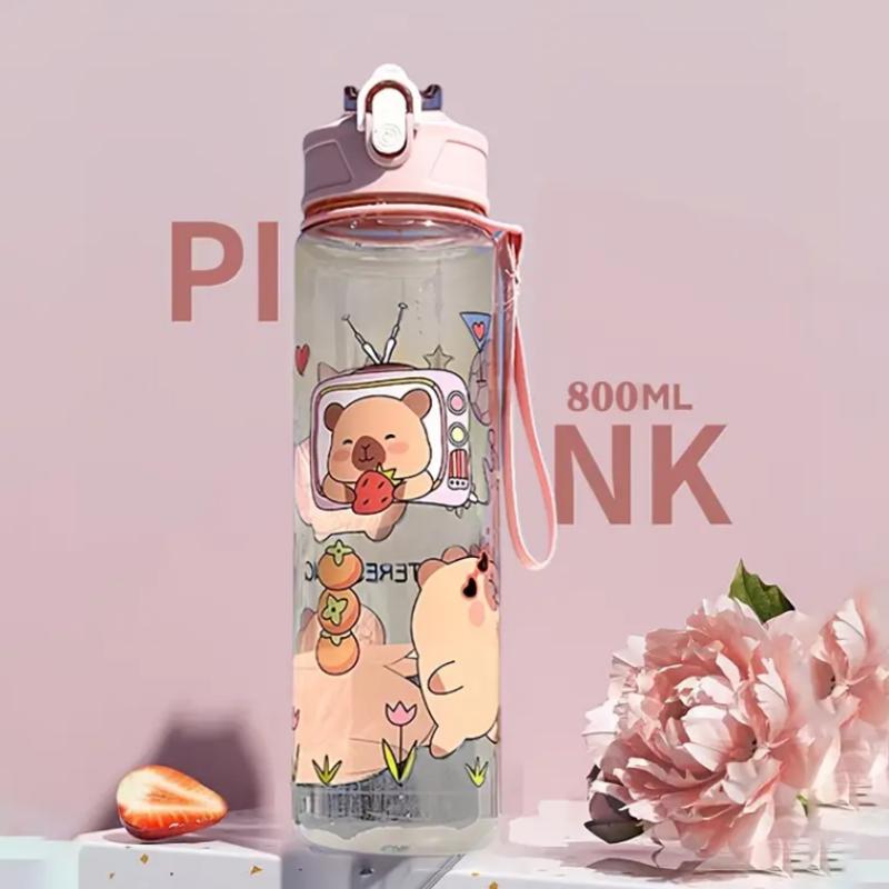 780ml Capybara Water Bottle For Kids Water Sippy Cup With Silicone Straw Leakproof Plastic Water Bottles Summer Kids Water Cup