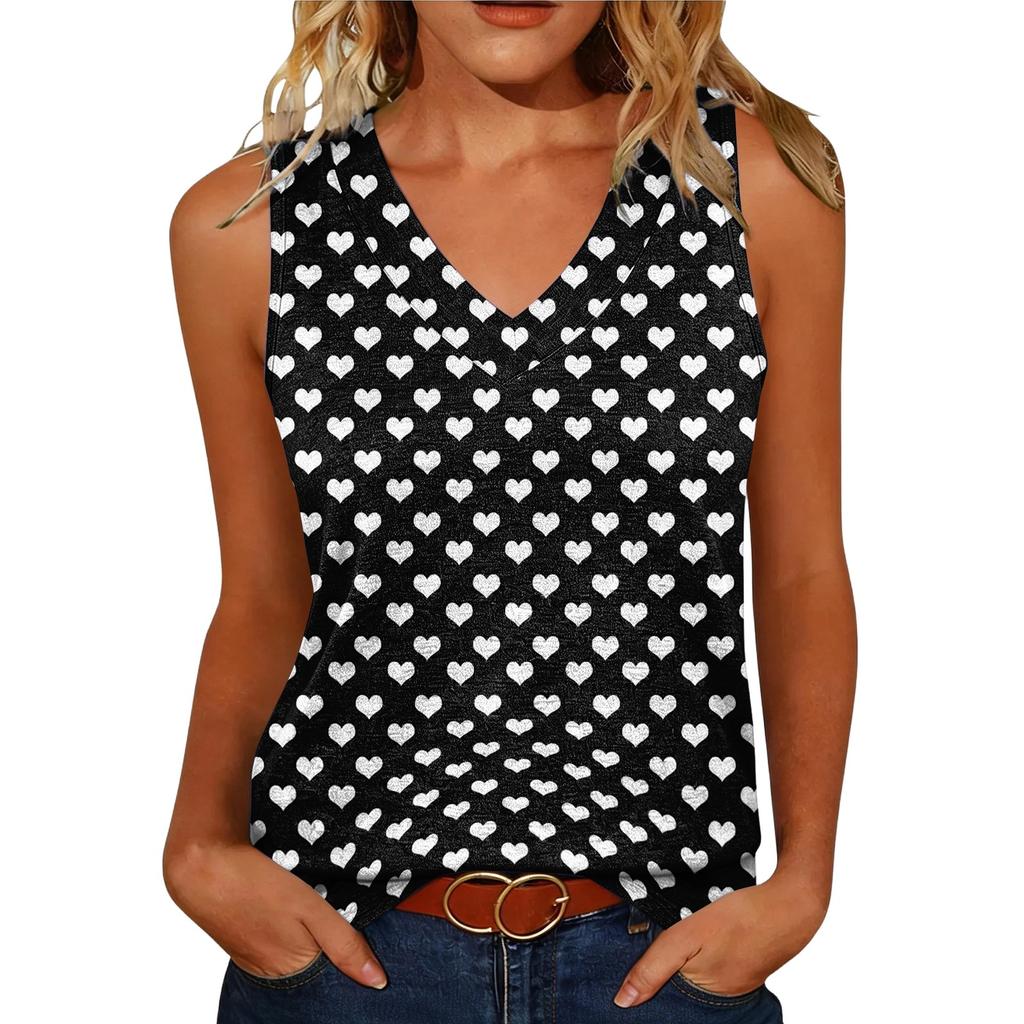 Ärmelloses V-Ausschnitt Freizeit-Top für Damen mit geometrischem Patchwork-Print Lockere Passform Leichtes Tanktop