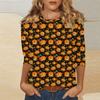 Women's Fashion Casual Three-quarter Sleeve Halloween Printed Round Neck Top
