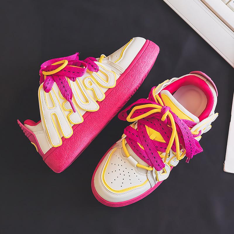 

Женские кроссовки с толстой подошвой и буквенным принтом, универсальные туфли на плоской подошве с круглым носком, белые туфли, женская новая весенне-осенняя спортивная повседневная обувь 40