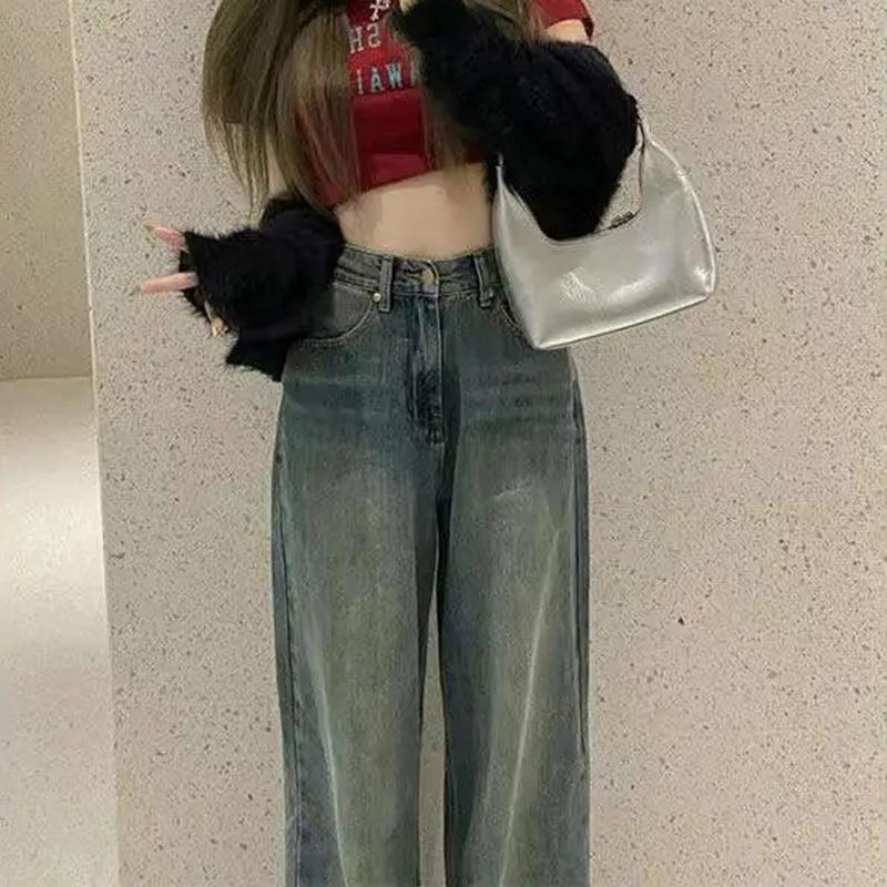 Vintage Wide Leg Cargo Jeans Women 2026 Autumn High Waist Bagge Pants Woman Y2k Streetwear Loose Denim Trousers Female