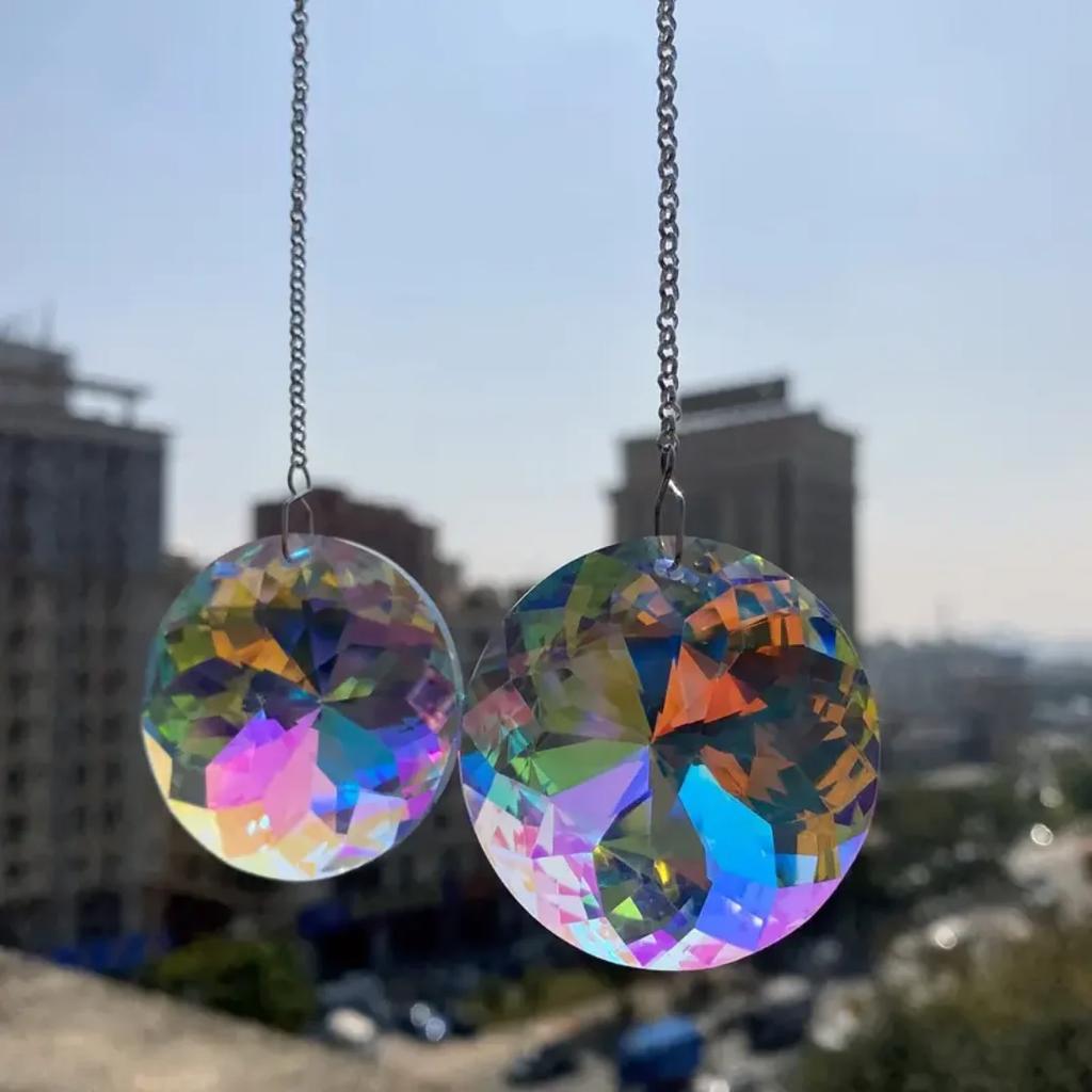 2 pezzi, acchiappasole rotondi in cristallo, acchiappasole pendenti con prisma in vetro, creatore di arcobaleni per finestre, balconi, cucine, decorazioni da giardino