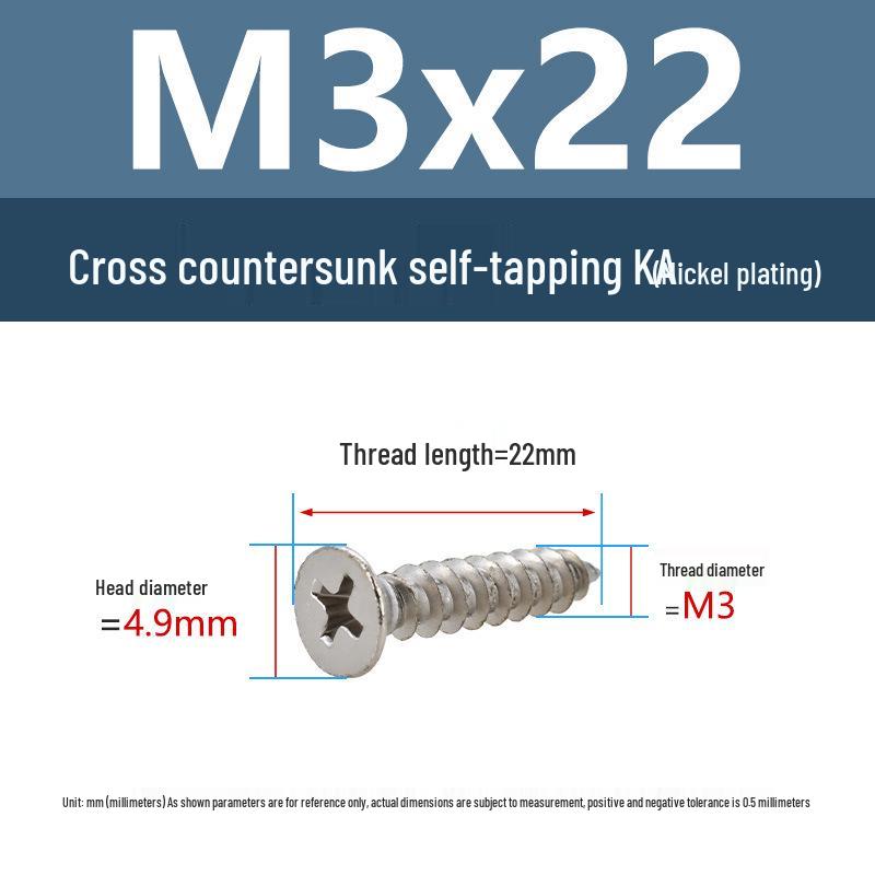 YiguYigu Nickel-Plated Phillips Flat Head Self-Tapping Screws M1-M5, Carbon Steel