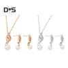 2Pcs/Set Women Jewelry Set Imitation Pearl Rhinestones Inlaid Necklace Drop Earrings Set Wedding Accessories