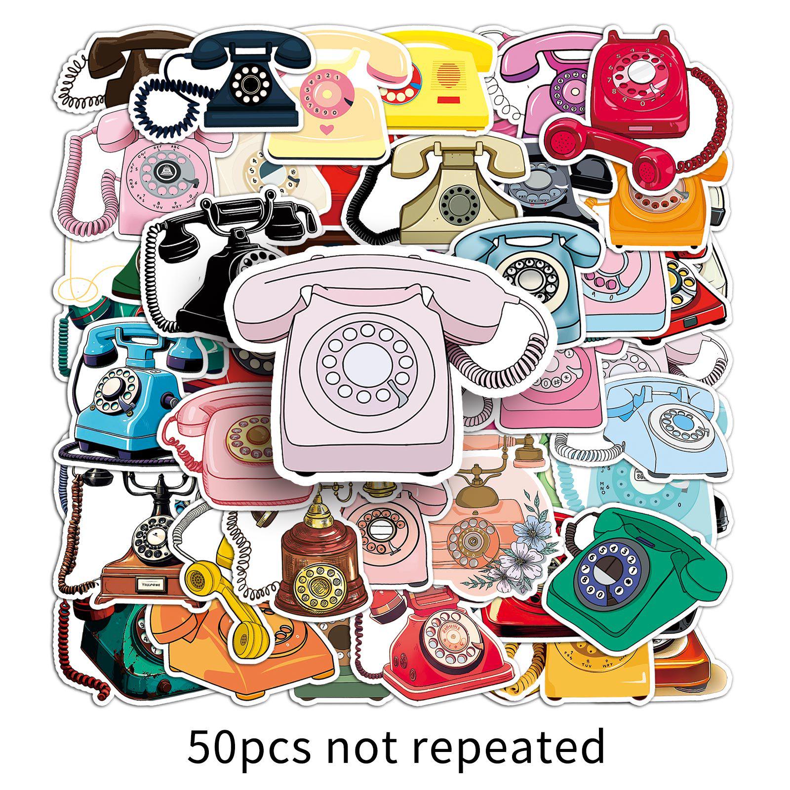 Retro Telephone Sticker Pack: 50 Colorful, Waterproof Cartoon Scenery Stickers for Creative Journaling and Decoration.