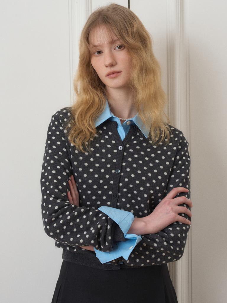 Eight Days A Week Wool Dot Cardigan Charcoal Ad652