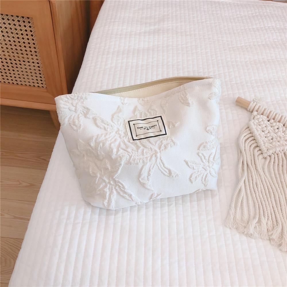 76 Canvas Makeup Cosmetic Bag Travel Organizer Embossing Flower Pattern Toiletry Travel Bag