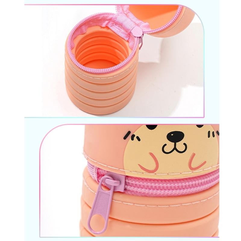 2 Stück Teleskop-Federmäppchen Ausziehbare Stifttaschen Reißverschluss Silikon-Stifttasche Stehender Stift-Bleistifthalter für Kinder Schüler