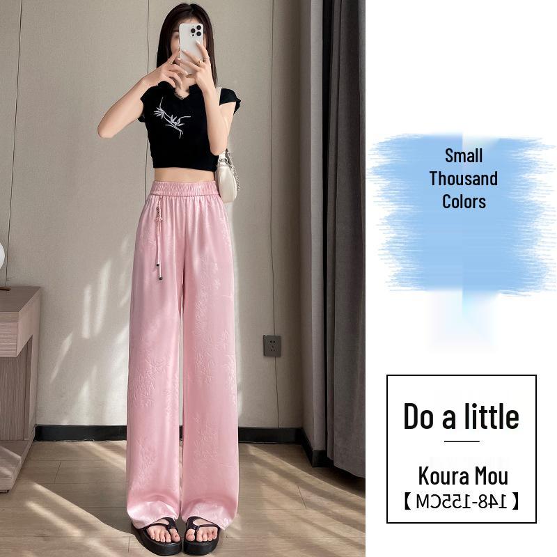 Dámské letní žakárové saténové ledově hedvábné kalhoty se širokými nohavicemi