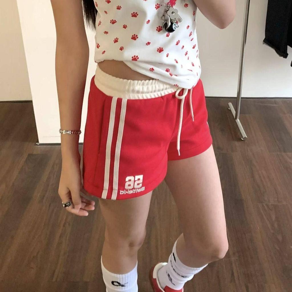 Women's 2026 American Retro Sports Shorts - Summer Letter Print, Loose Fit Hot Pants, Versatile Design