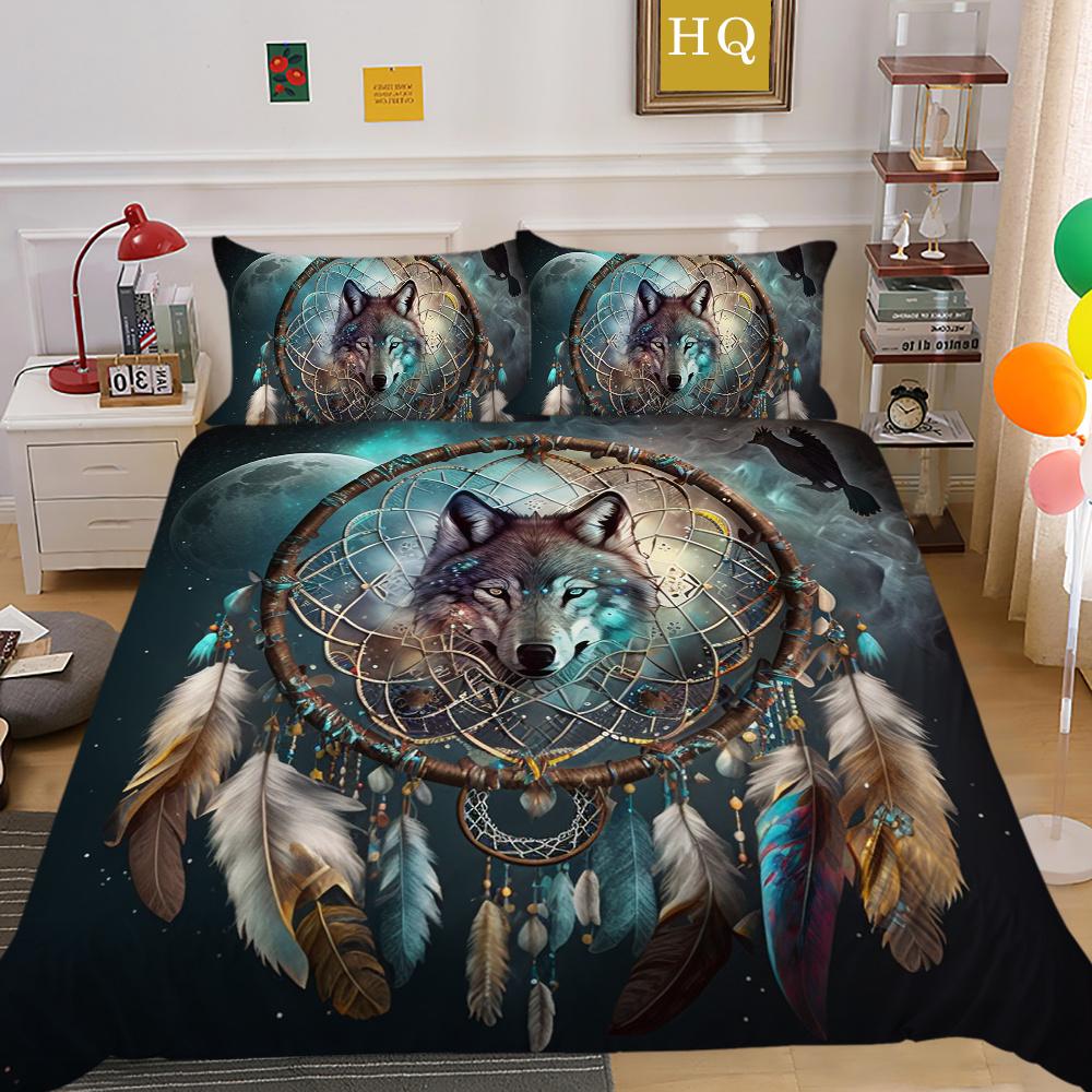 Bettbezüge, Wolf-Druck, King-Size-Mikrofaser-Bettwäsche-Set, Bezug für Mann, weich, hochwertige Heimtextilien