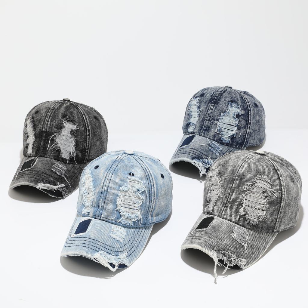 Washed Old Ripped Denim Baseball Cap American Street Retro Big Head Circumference Cap Men's Versatile Sun Hat Women