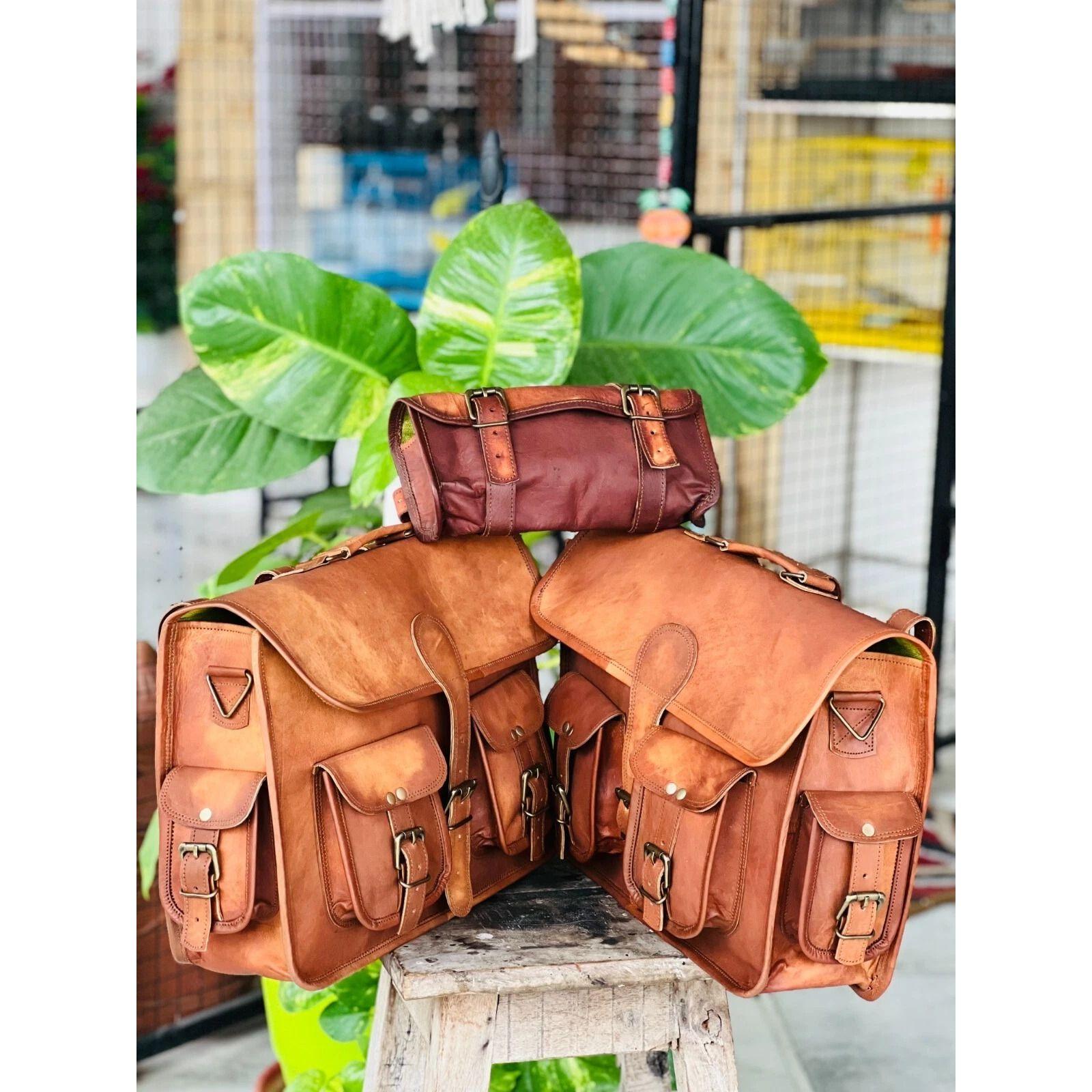 

Motorcycle Pouch Certified Leather Two Bags Panniers Saddle Bag Saddlebags