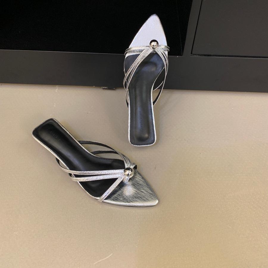 Summer Black Stiletto Slippers Women S French High-Heeled Temperament Square Head Thin Word Drag 35 5950₽