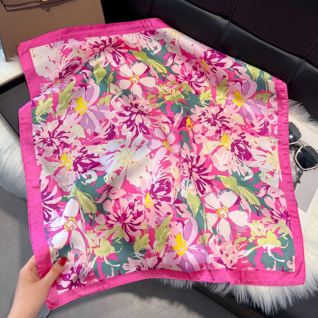 Wind Scarf Square Scarf Simulation Silk 70Cm Retro Cashew Print Literary Headband Suit With Decorative Scarf