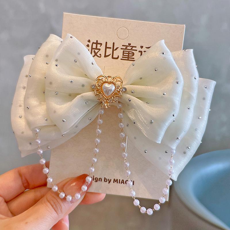 Pearl Bow Girl Headwear Mesh Velvet Hair Clip Party Girl Dance Hair Accessory Hair Clip Red Cute Little Girl Hair Accessories