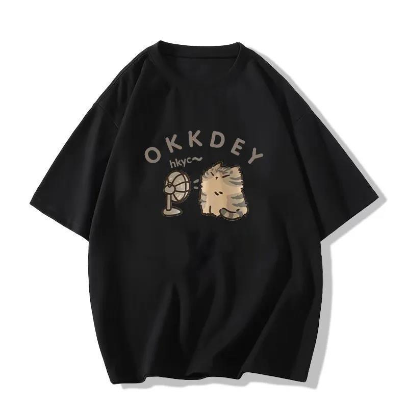 

Женская ретро бело-серая хлопковая футболка с коротким рукавом свободного кроя - Нишевый летний дизайн 2XL (130-145 Jin)