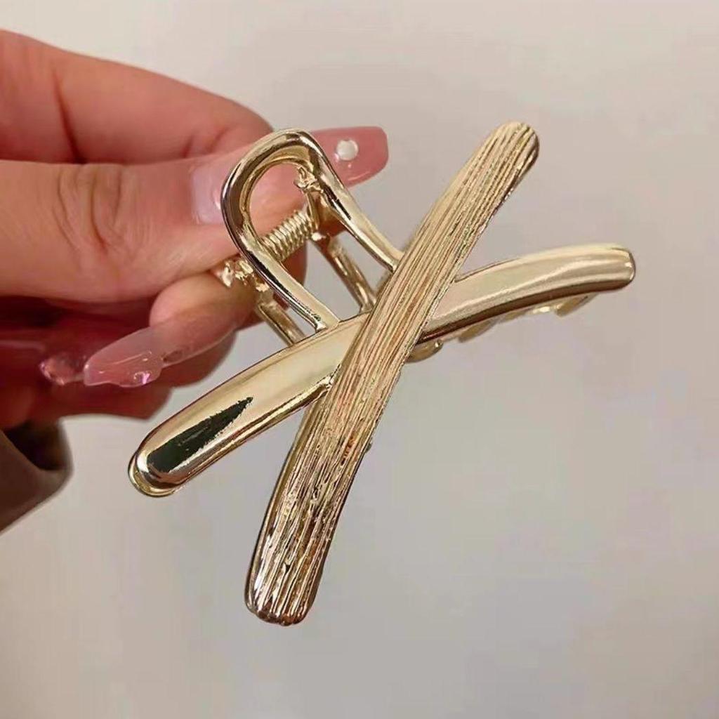 Silver Textured Metal Shark Hair Claw - Women's Stylish Updo Clip Accessory