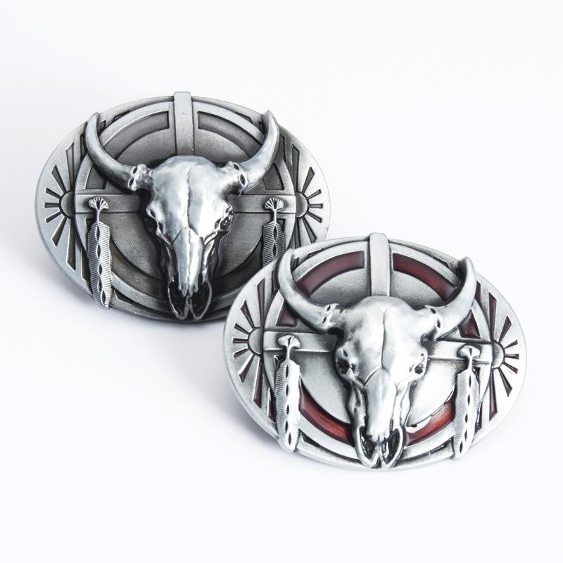 Oval Tribal Bull Skull Belt Buckle - Warrior Design, 3.8cm Personalized Smooth Buckle