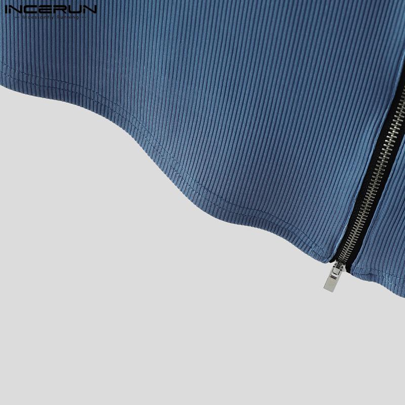 INCERUN Męskie bezrękawniki z dekoltem w serek, zapinane na zamek, w jednolitym kolorze, casualowe, prążkowane