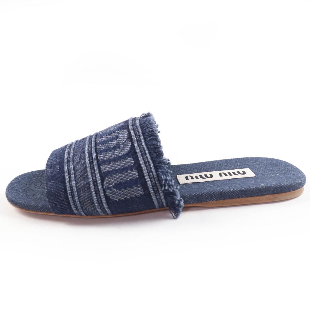 Excellent MIUMIU Sandals Logo Denim Mule Slides Indigo blue Women 36.5 5XX554 Used