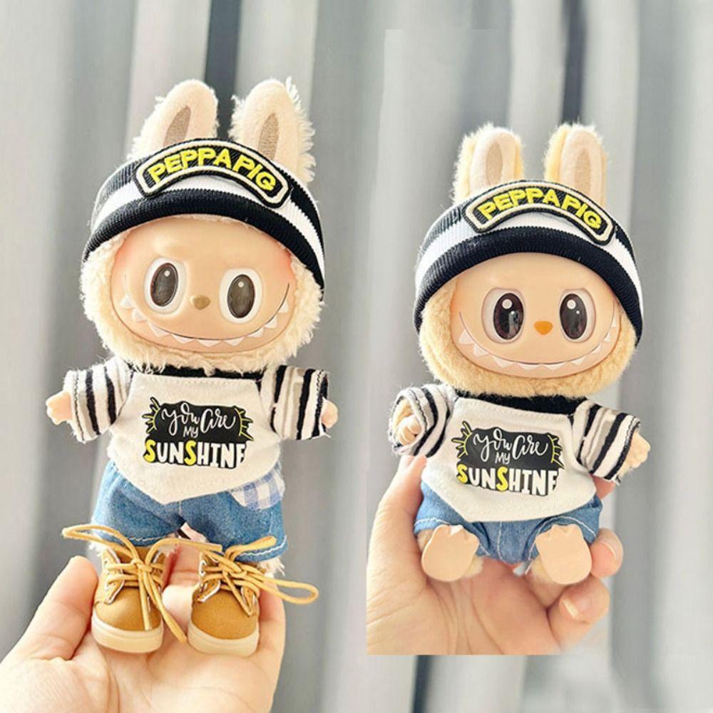 

Pig Hat 17cm Labubu Time Suit Brown Leather Boots Plush Dolls Clothes Cotton Doll Accessories no boots