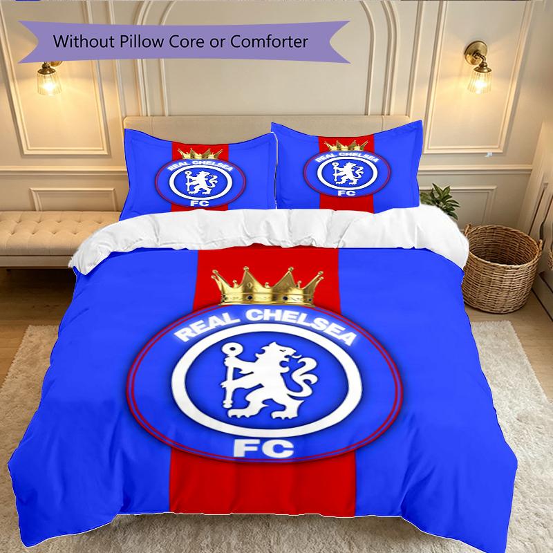 3pcs Chelsea FC Bedding Set for All Season Use, Cozy Printed Bedclothes Suitable For Bedroom Ideal Birthday Gift for Family