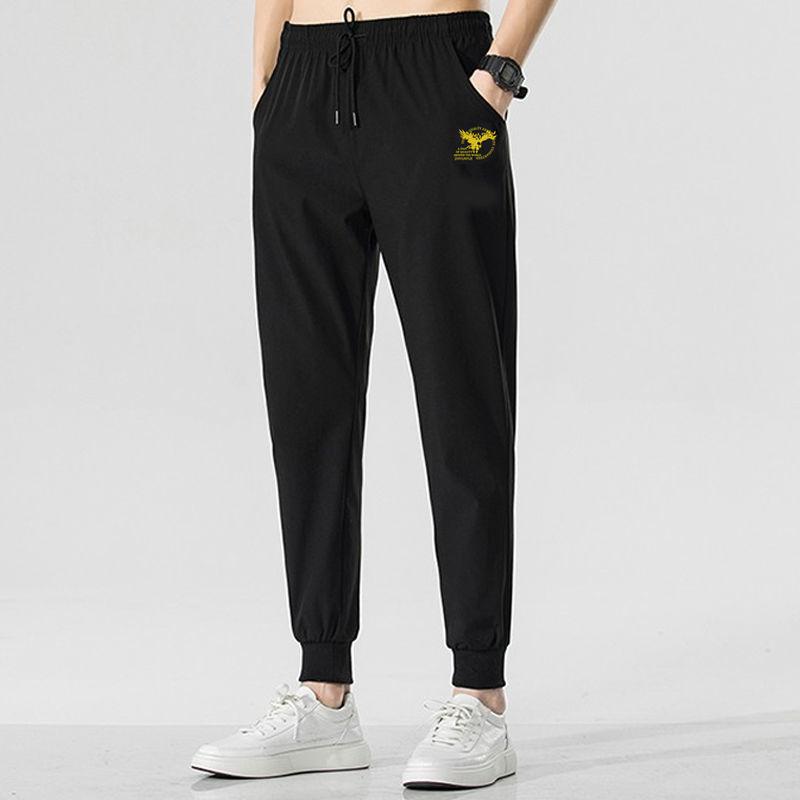 Casual pants men's thin summer print loose large size tied feet nine points tied feet sports Harlan pants