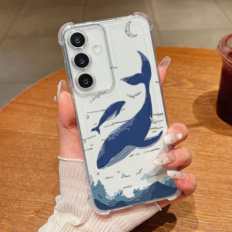 Whale Turtle Pattern Clear Phone Case For Samsung Galaxy S26 S25 S24 S23 Ultra S22 S26 Plus S21 S24 S25 FE Shockproof Soft Cover