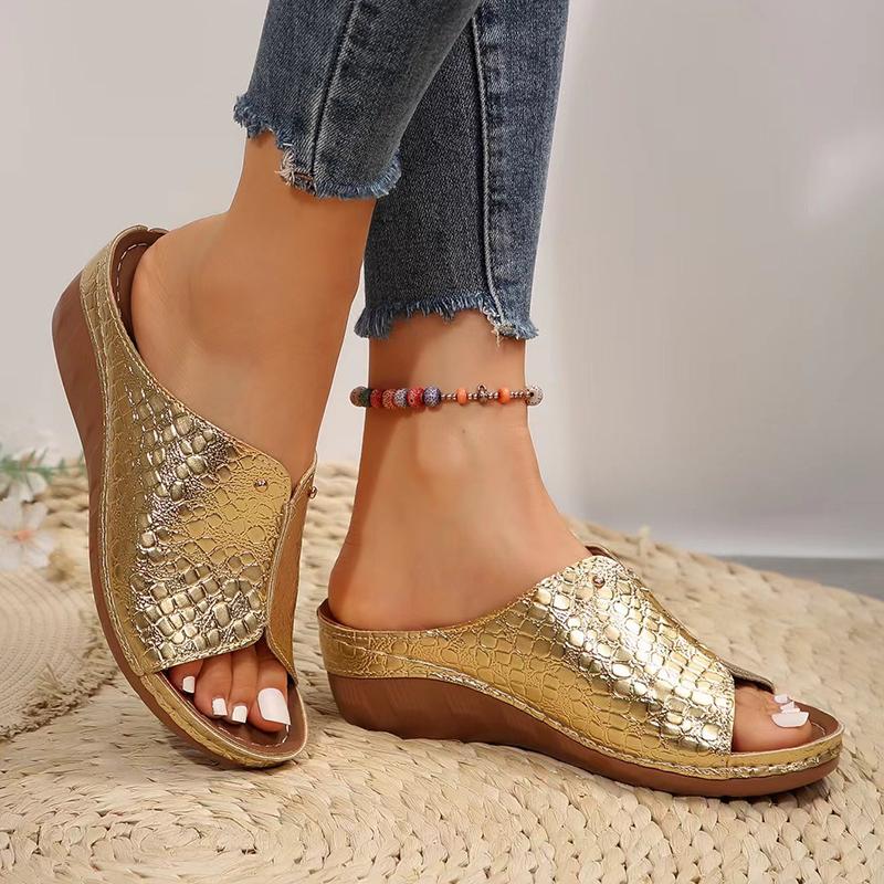 Fashion 2025 Gold Silver Wedge Sandals Women Summer Lightweight Open Toe Platform Sandals Woman Plus Size Thick Bottom Gladiator Shoes