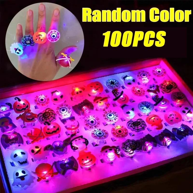 Halloween Light Up Glowing Rings 50PCS Halloween Party Favors LED Rings Flashing Glowing Finger Rings Fun Toys for Kids Adults