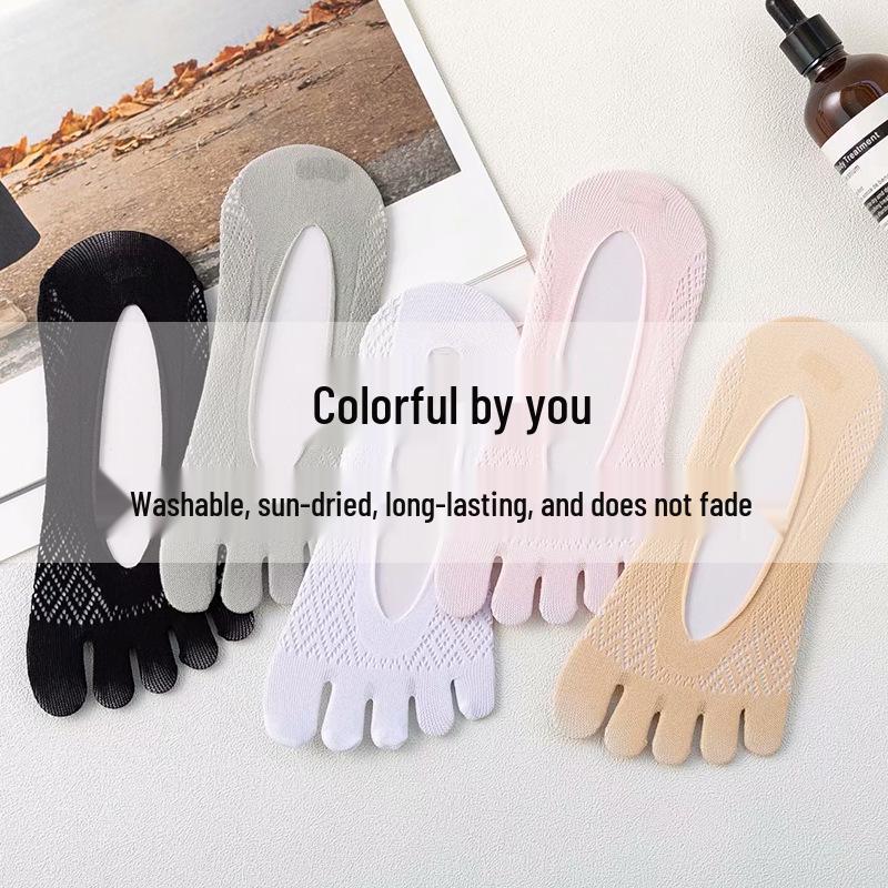 Women's Japanese-Style Ice Silk Five-Toe Breathable Non-Slip Mesh Boat Socks