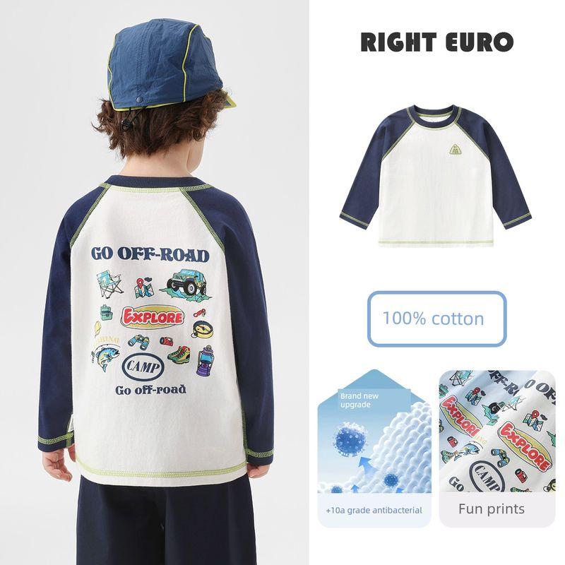 Right European Boys' Outdoor Pure Cotton Long-Sleeve T-Shirt, Children's Antibacterial Spring Top, 2026 New Children's Clothing, Baby Base Layer