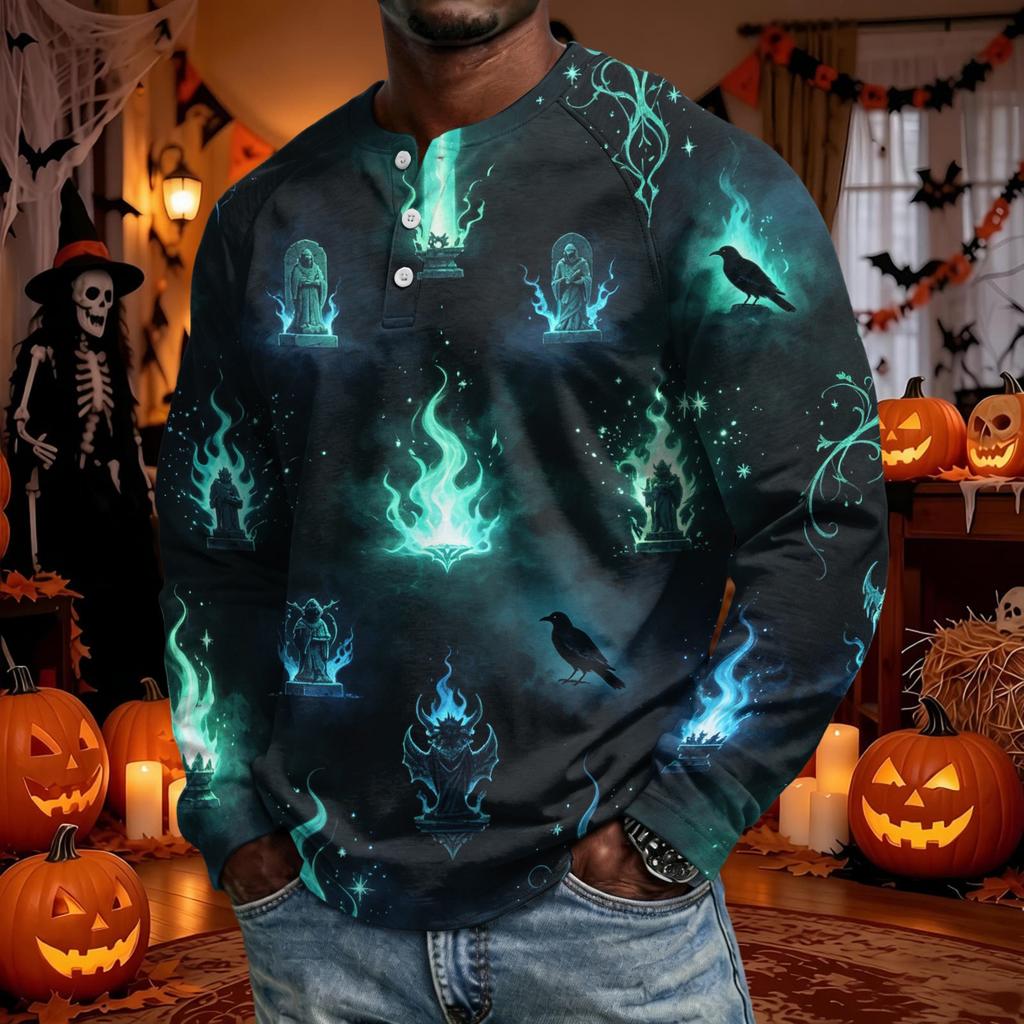 Men's Long Sleeve Shirt Loose Fit Casual Versatile for Halloween Party Outfit
