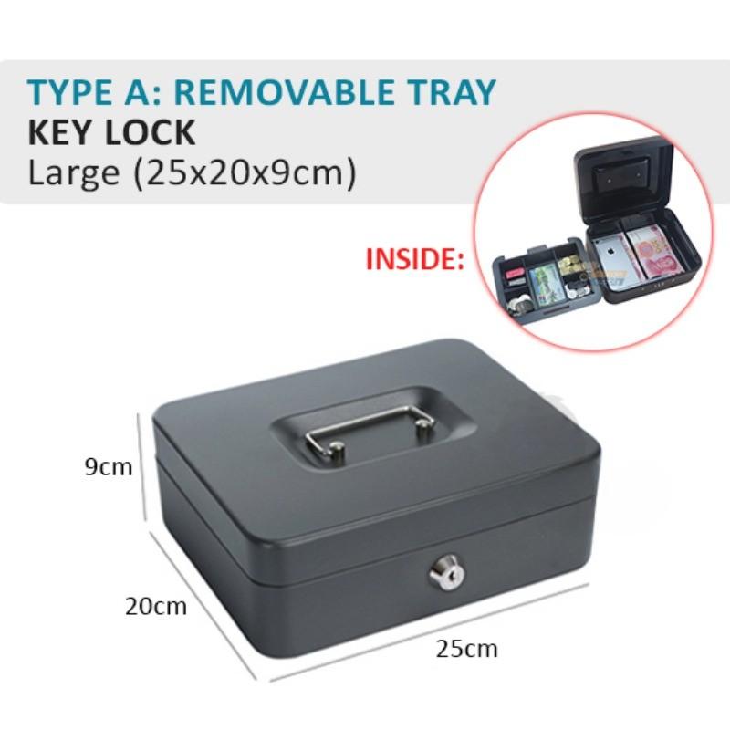 Key Lock / Removable Tray Safe Piggy Bank Shop Supermarket Money Storage Cabinet Passcode Lock Cash Cashier Box
