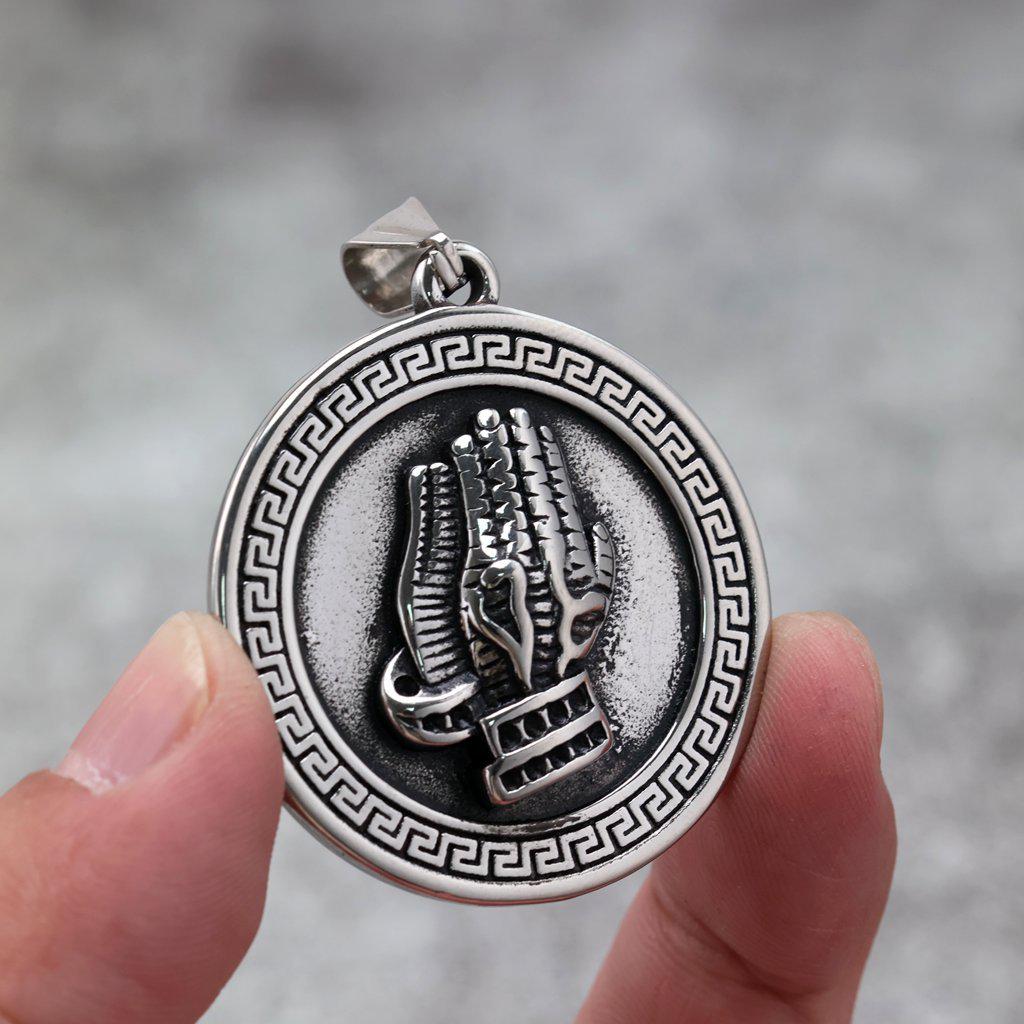 Retro Stainless Steel Men's Hand of Prayer Pendant Necklace
