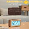 Radio-controlled digital alarm clock, battery-operated, made of zelkova wood, stylish wooden design, multi-functional interior decor, snooze function,